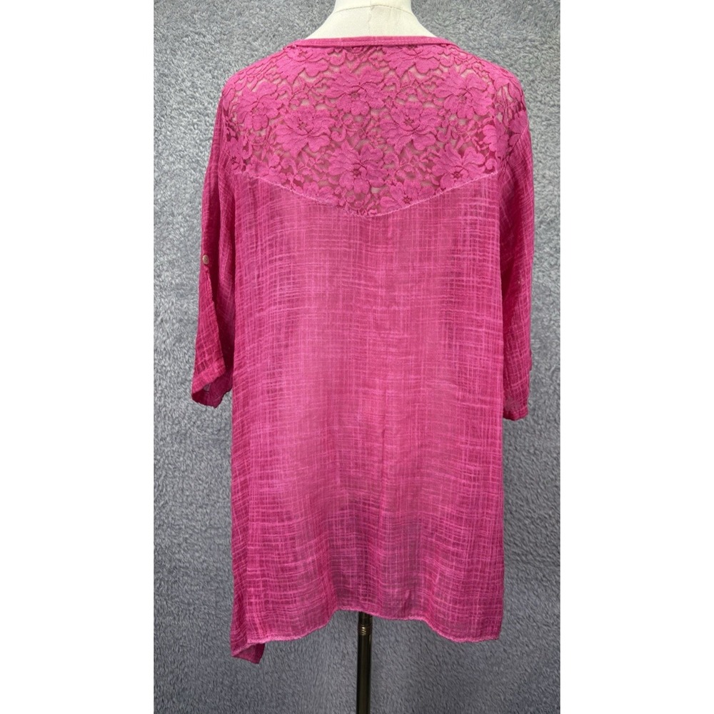 Made in Italy Womens L Pink Floral Lace Tunic Top Boho Lagenlook Romantic - Picture 3 of 10
